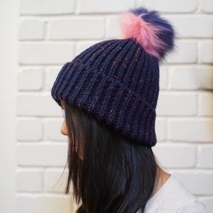 PURPLE MIX KNIT BEANIE POMPOM